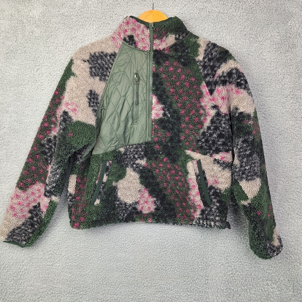 Joy‎ Lab Womens Pullover Small Plush Sherpa Half Zip Pink Green Camo Outdoor